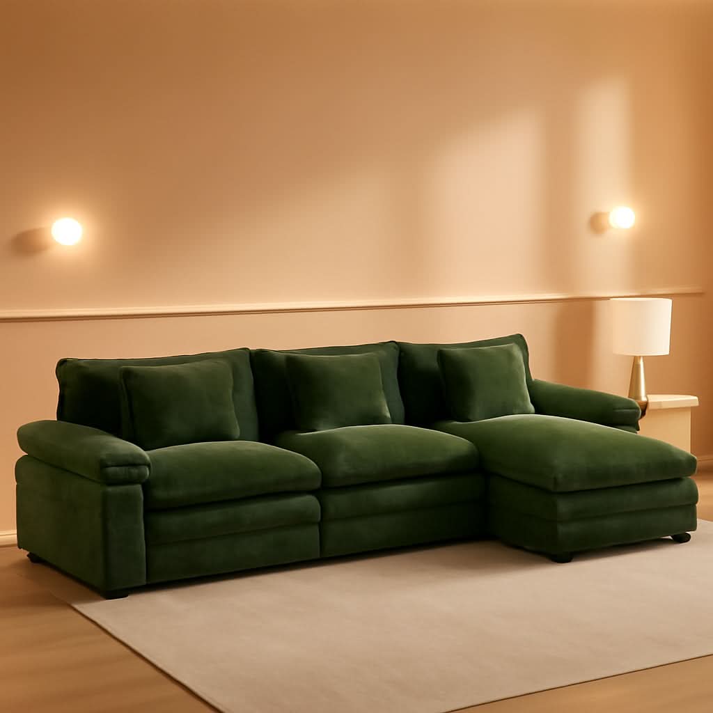 120Inch Green Modular Sectional Sofa Featuring Ottoman ShipItFurniture