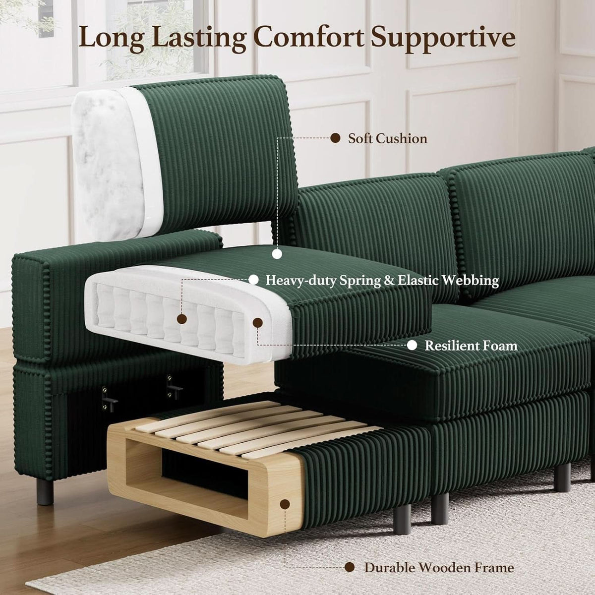 Green Modular Sectional Sofa Featuring Deep Storage ShipItFurniture