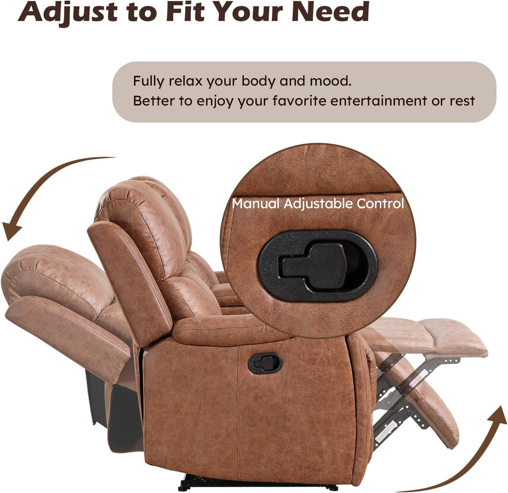 Brown Faux Leather Manual Reclining Overstuffed Sofa ShipItFurniture