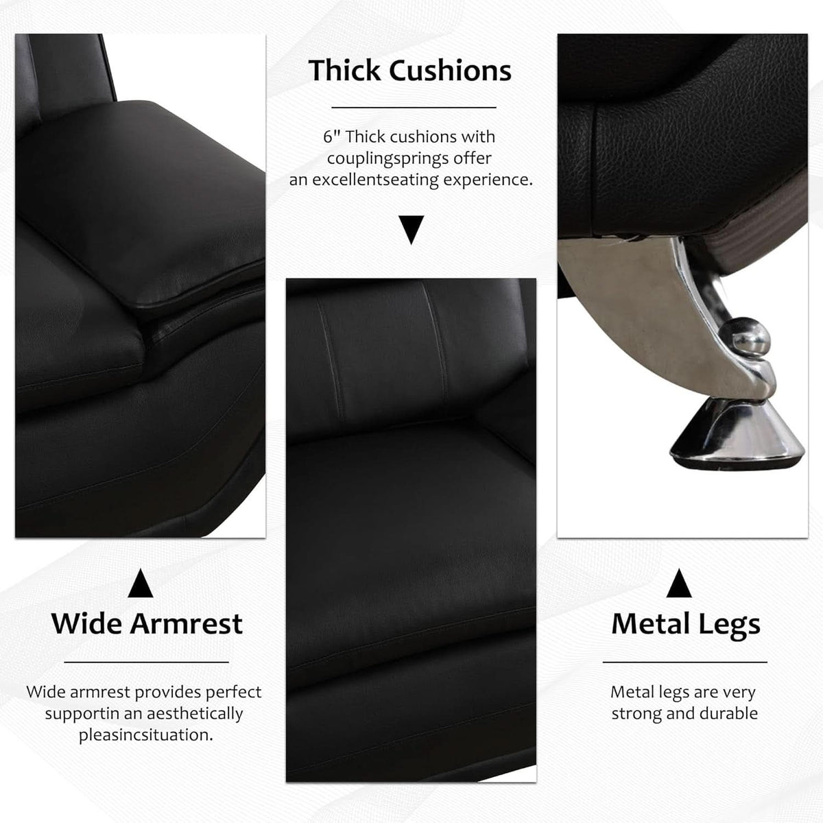 3 Piece Black Sofa Set Modern Living Room Couch Set Sofa Loveseat Chair For Home Decor ShipItFurniture