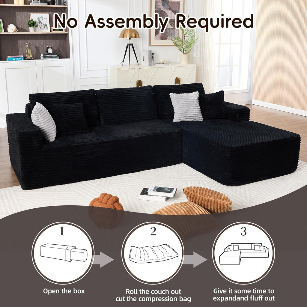 108 Inches Left Facing High End Sectional Sofa Black ShipItFurniture