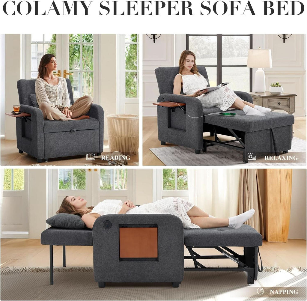 Convertible Sleeper Armchair Charcoal Gray USB Port ShipItFurniture
