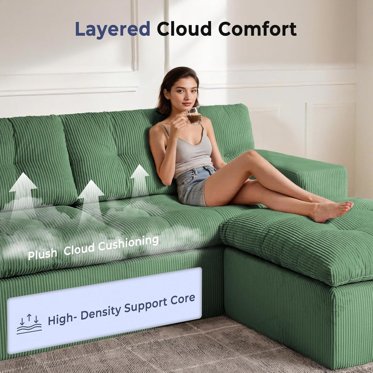 Emerald Green Modularized Sectional Sofa With Ottoman ShipItFurniture
