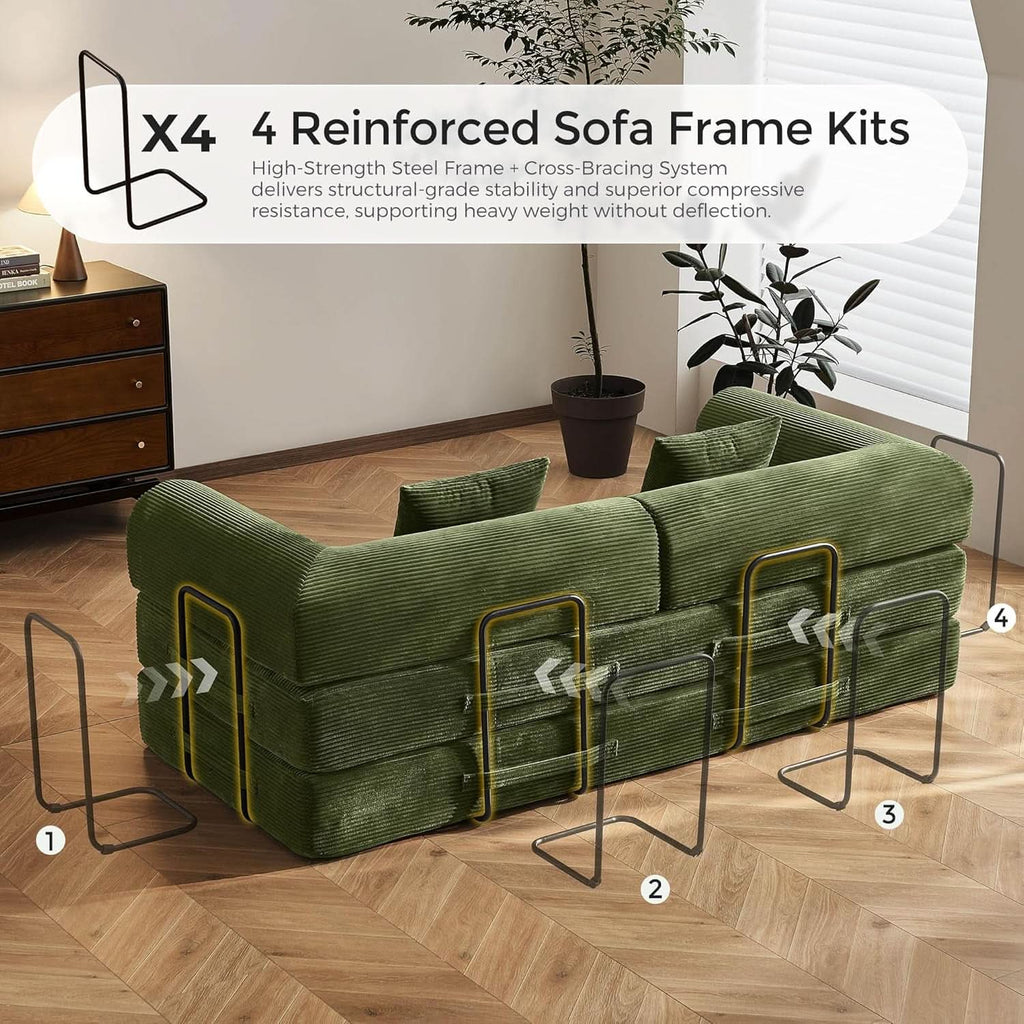 Green Convertible Sofa Bed With Removable Armrests ShipItFurniture