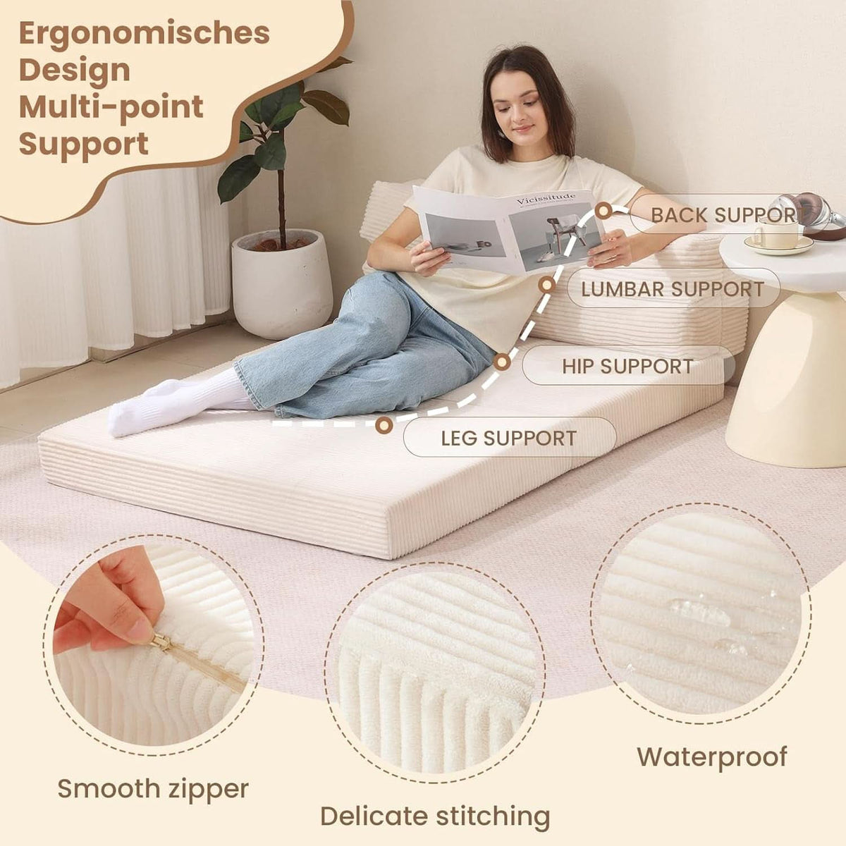 Corduroy Convertible Folding Sofa Bed With Mattress ShipItFurniture