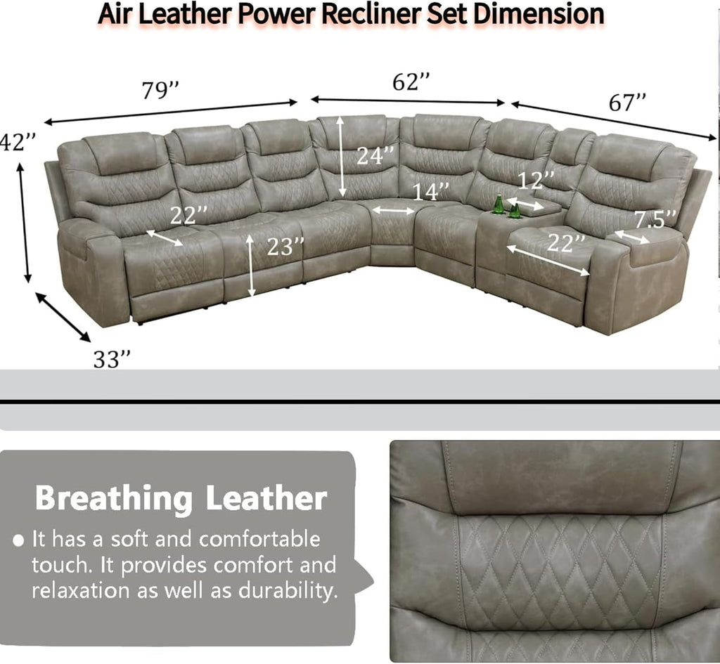 Grey Ergonomically Designed Motorized Reclining USB Sofa Set ShipItFurniture