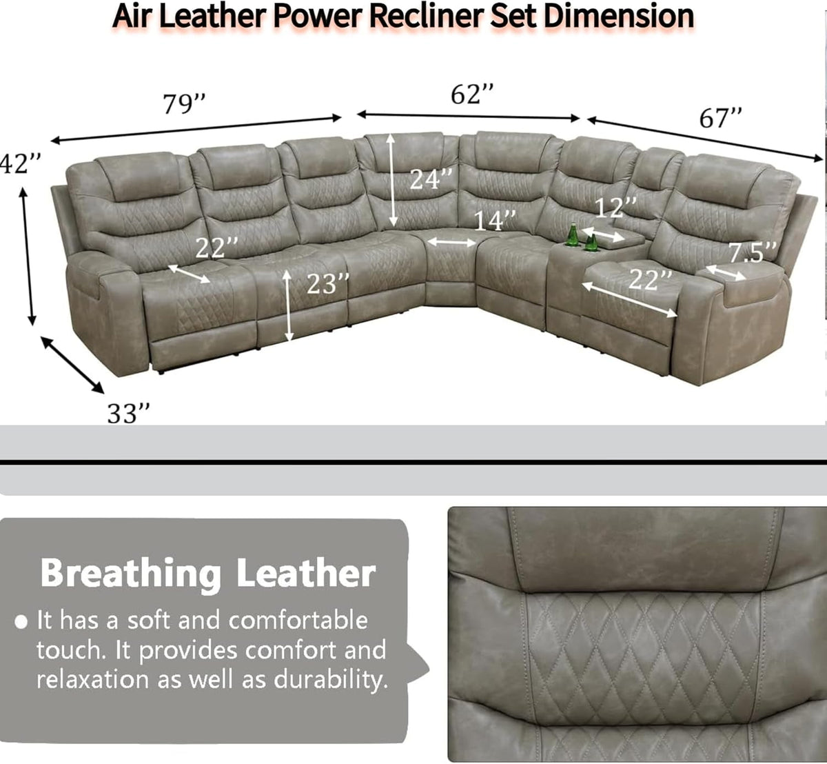 Grey Ergonomically Designed Motorized Reclining USB Sofa Set ShipItFurniture
