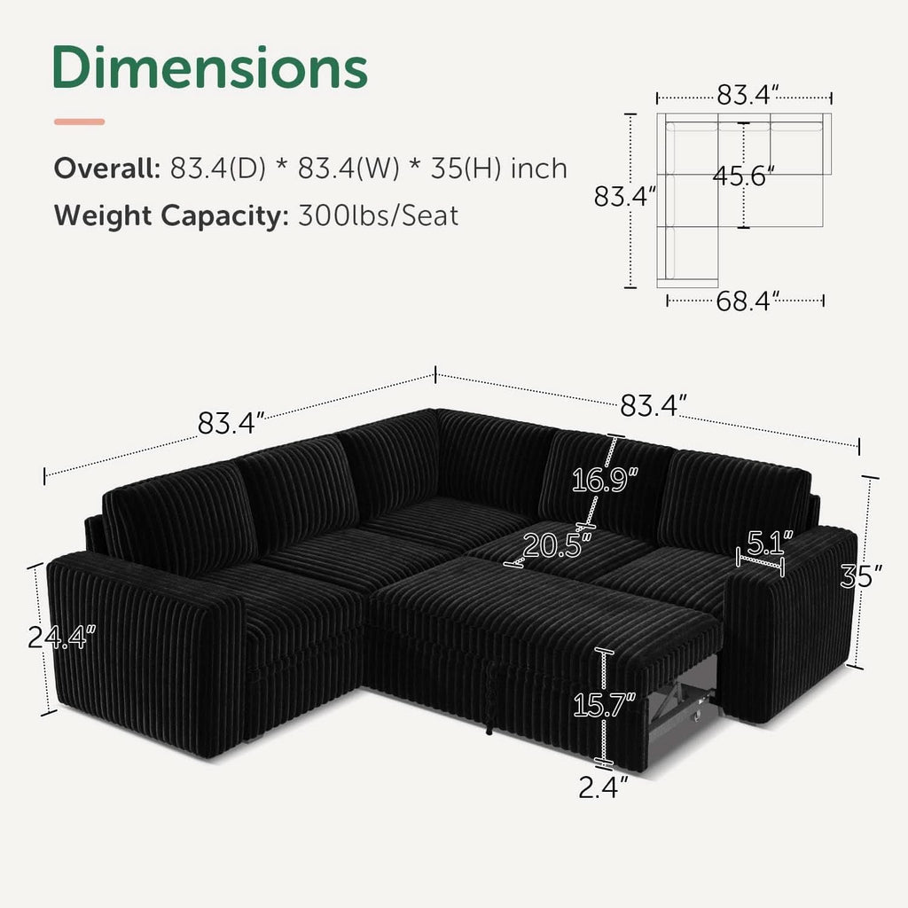Modular Sleeper Sectional Sofa Charcoal With Storage ShipItFurniture