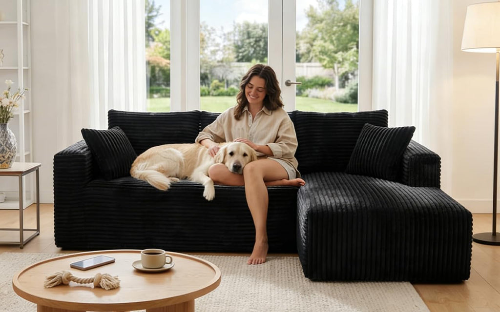 Black 92.5 Inch Modular Sectional Sofa Convertible ShipItFurniture