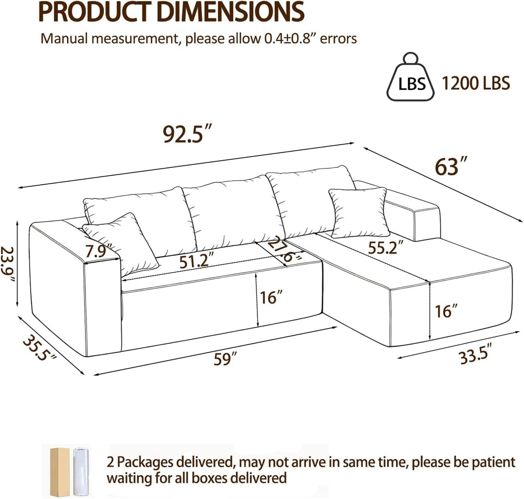 Black 92.5 Inch Modular Sectional Sofa Convertible ShipItFurniture