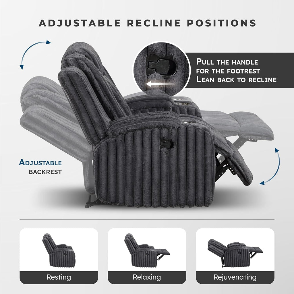 Corduroy Manual Reclining Sofa Dark Gray Three Seater ShipItFurniture