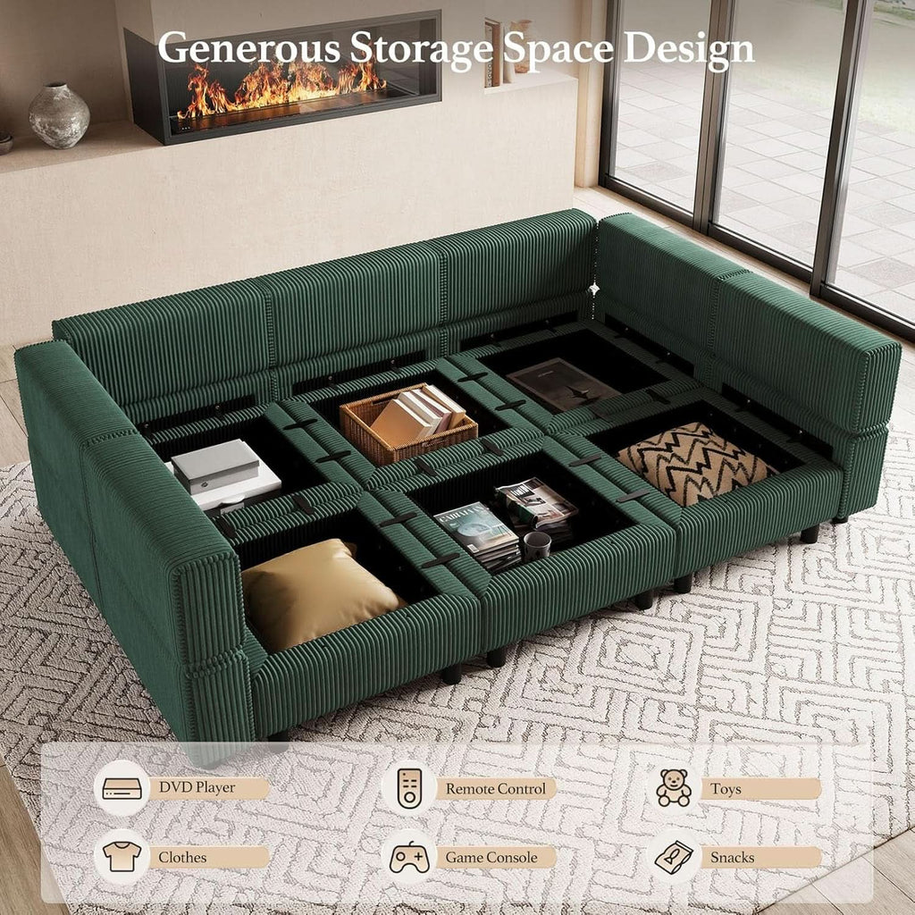 Green Modular Sectional Sofa Featuring Deep Storage ShipItFurniture