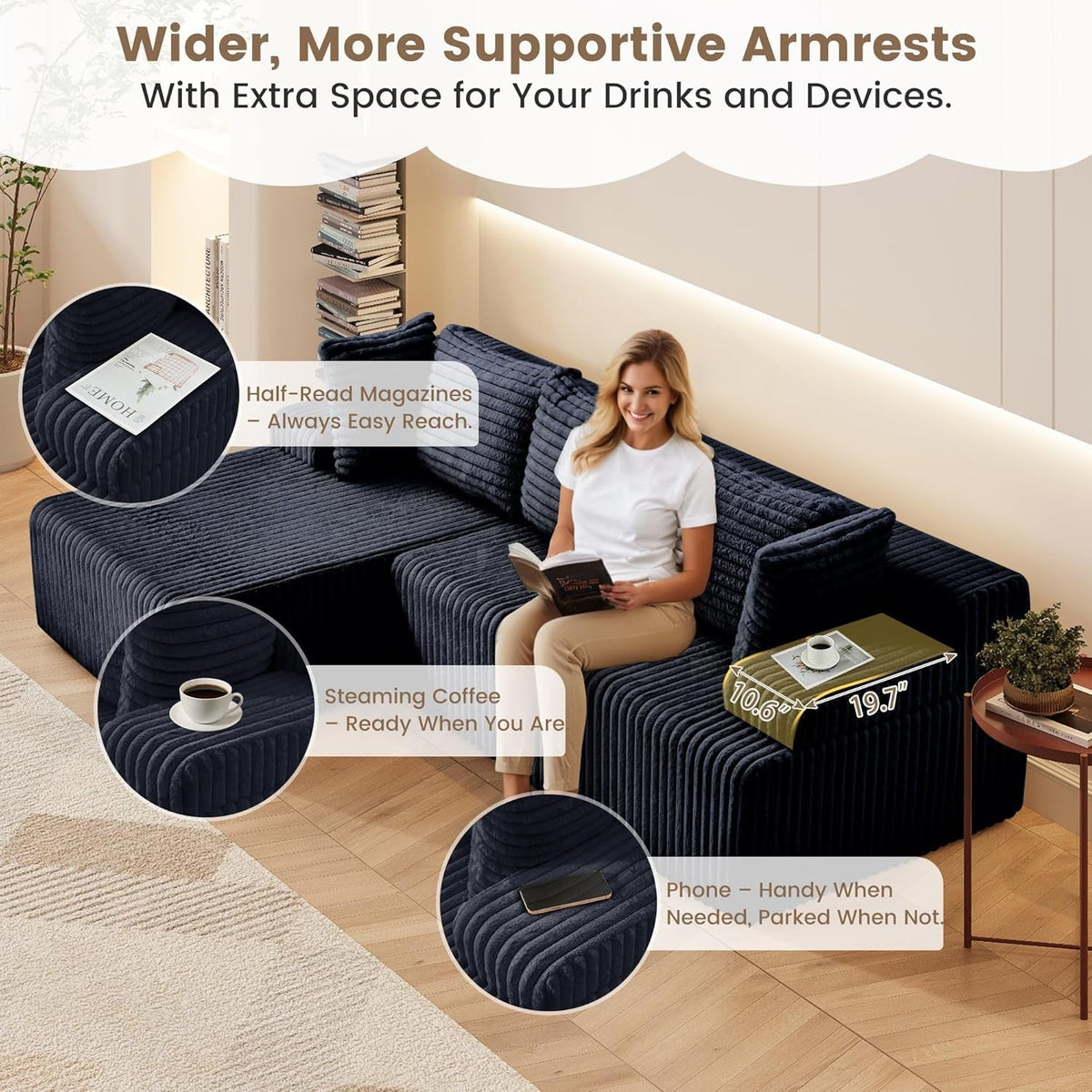 Black Modular Cloud Sofa Sectional Including Chaise ShipItFurniture