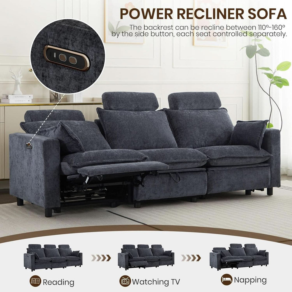 Grey Power Reclining Sofa With Ultraadjustable Headrest ShipItFurniture