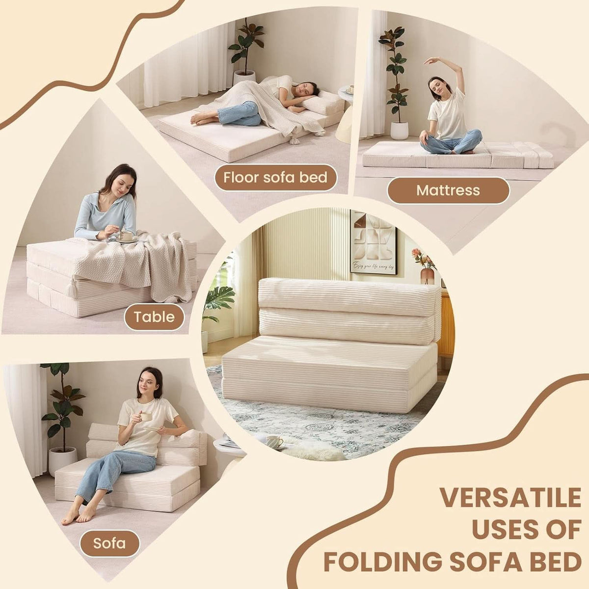 Corduroy Convertible Folding Sofa Bed With Mattress ShipItFurniture