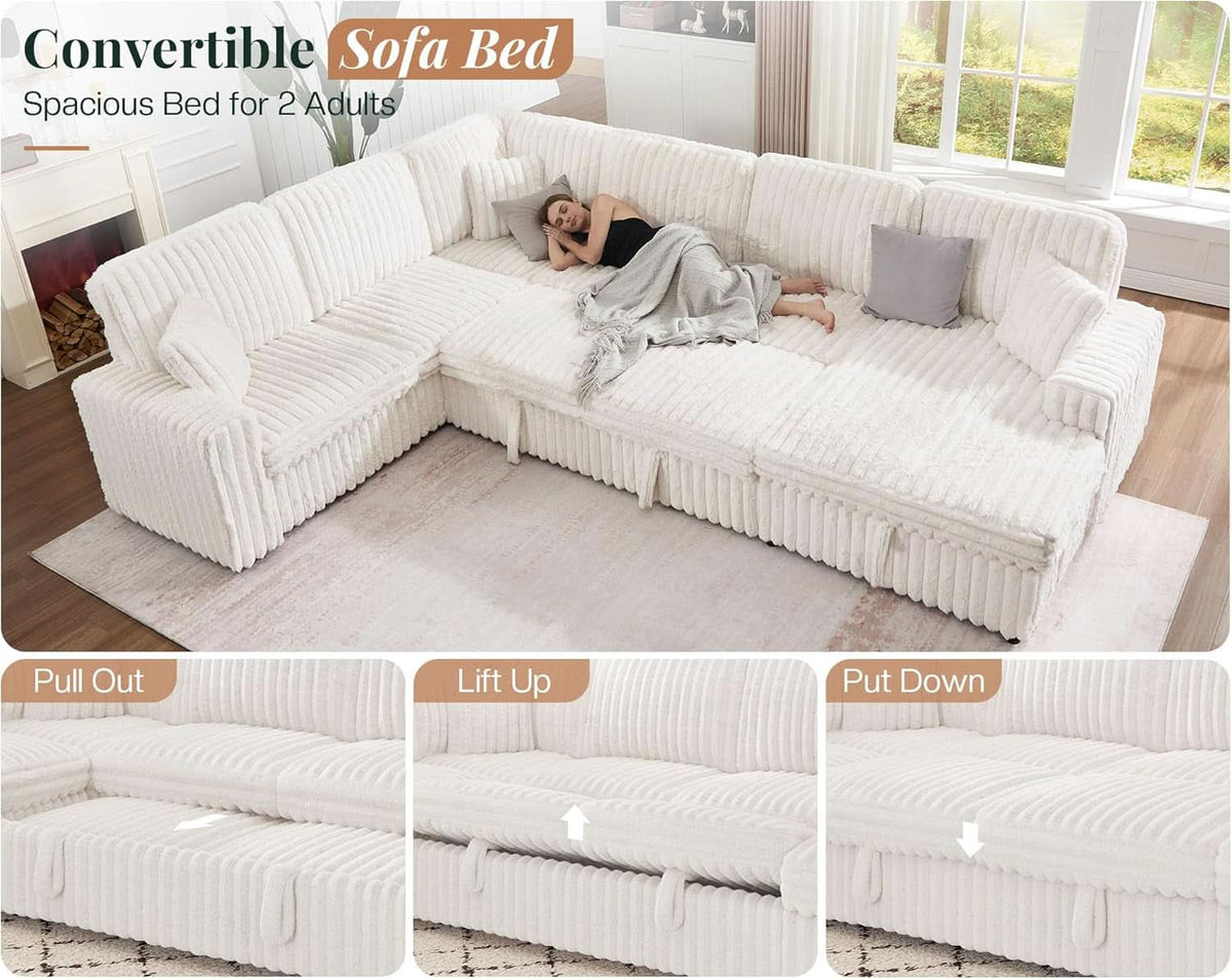 One Hundred Thirty Inch Sleeper Sofa With White Faux Fur ShipItFurniture
