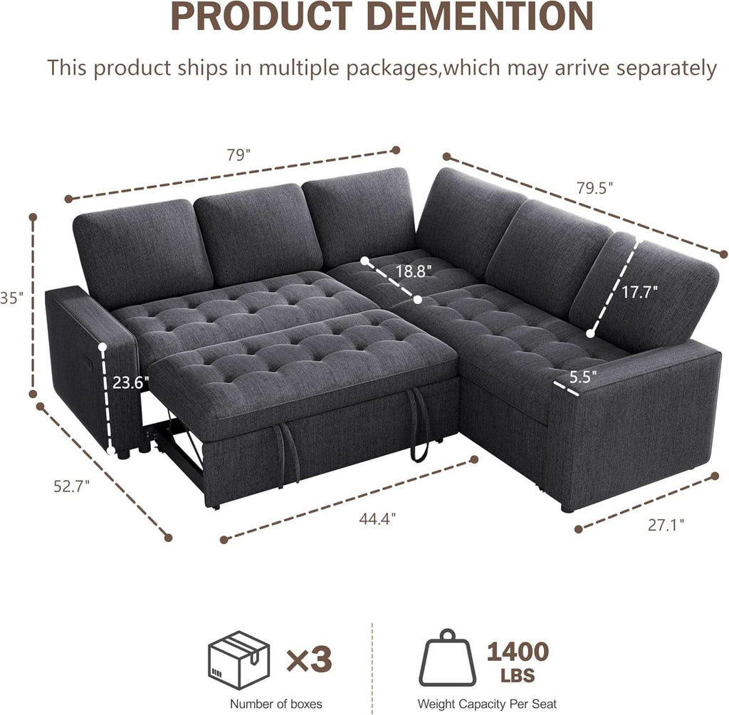 85 Inch Ultrasoft Chenille L Shaped Sleeper Couch Sofa ShipItFurniture