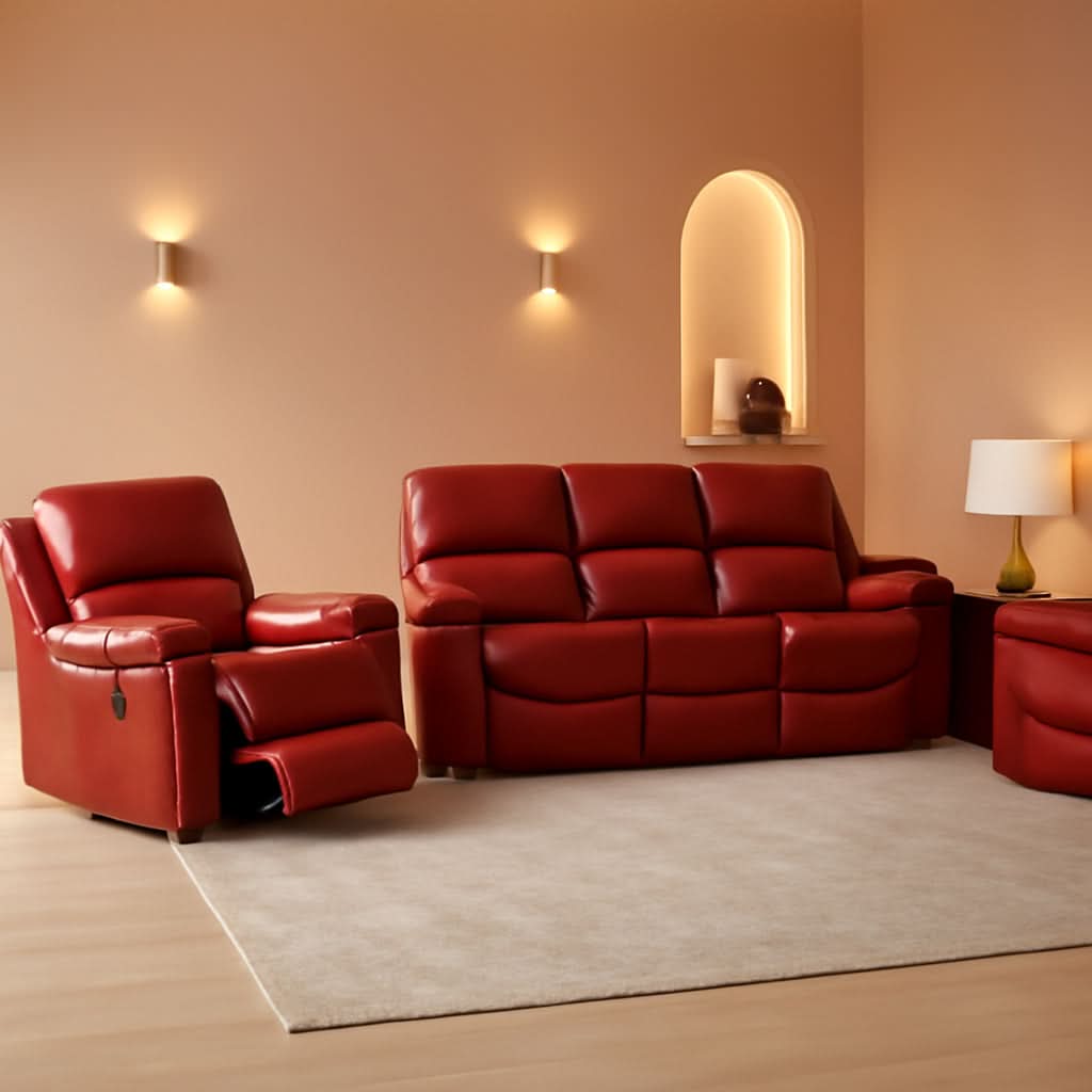 Leather Recliner Sofa Set Red Three Piece Living Room Furniture ShipItFurniture