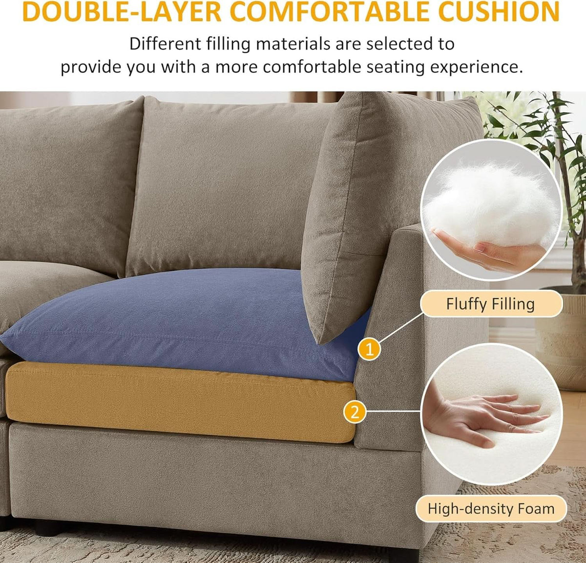127 Inch Taupe Contemporary Modular Sectional Sofa ShipItFurniture