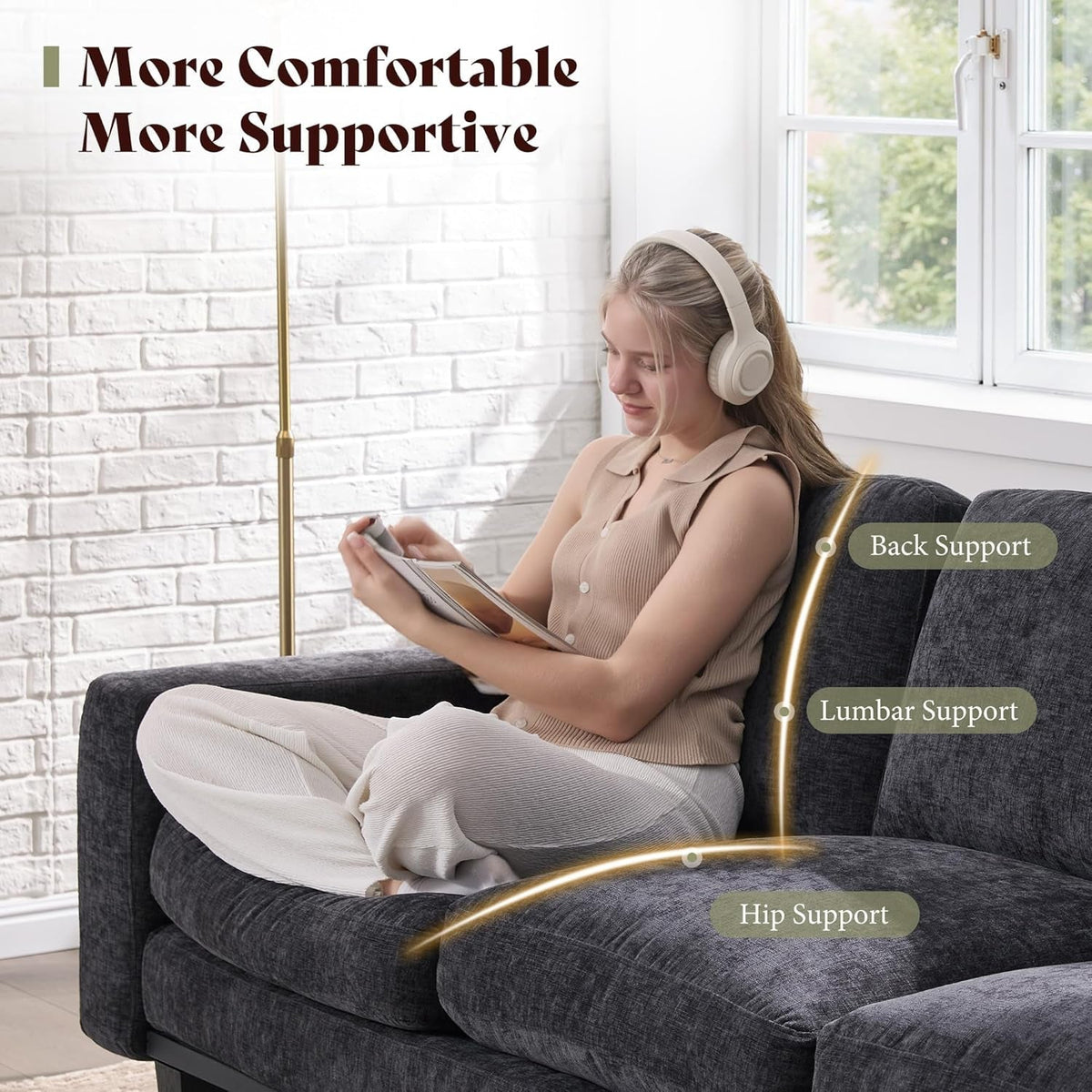 Grey Chenille 74.8 Inch Luxurious Contemporary Sofa ShipItFurniture