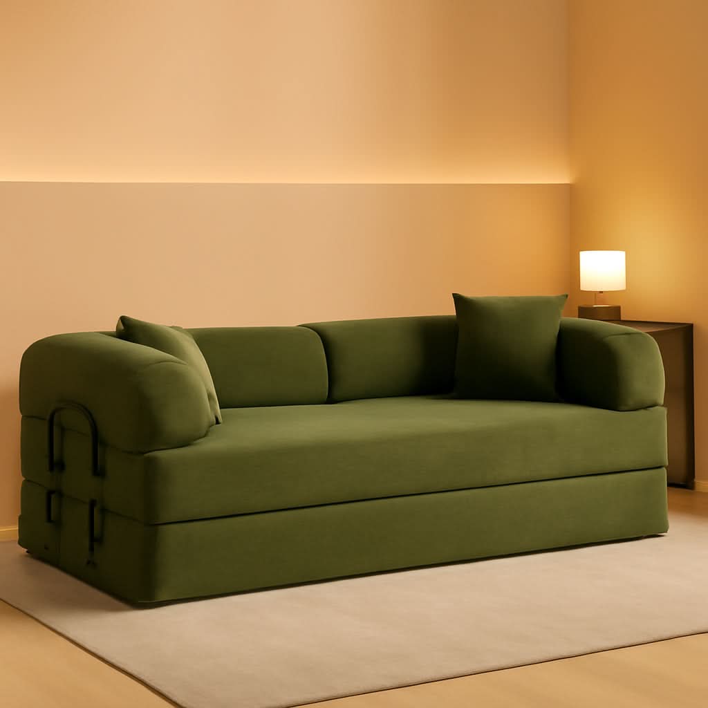 Green Convertible Sofa Bed With Removable Armrests ShipItFurniture