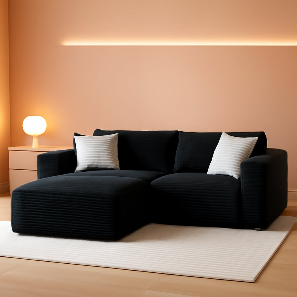 108 Inches Left Facing High End Sectional Sofa Black ShipItFurniture