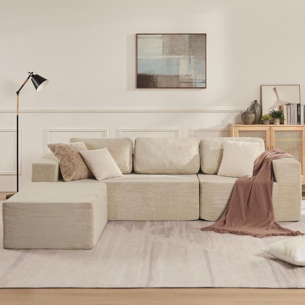 106 Inch Cloud Sectional Sofa Beige Contemporary Sofa ShipItFurniture
