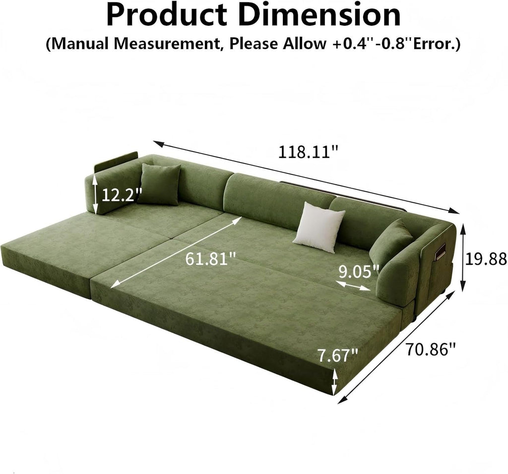 Green Modular Sectional Sofa Bed Removable Ottoman ShipItFurniture