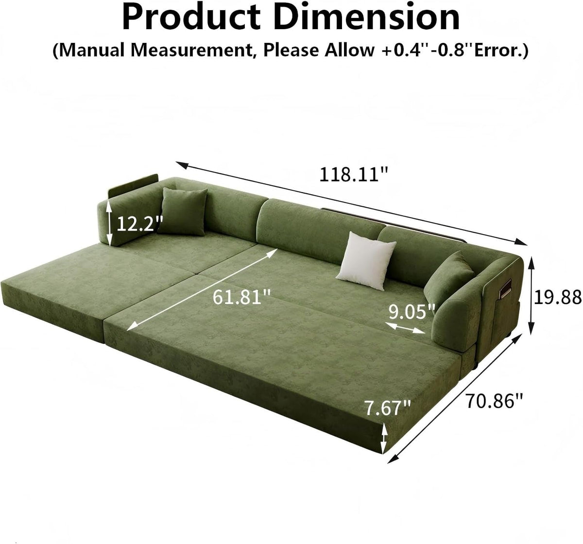 Green Modular Sectional Sofa Bed Removable Ottoman ShipItFurniture