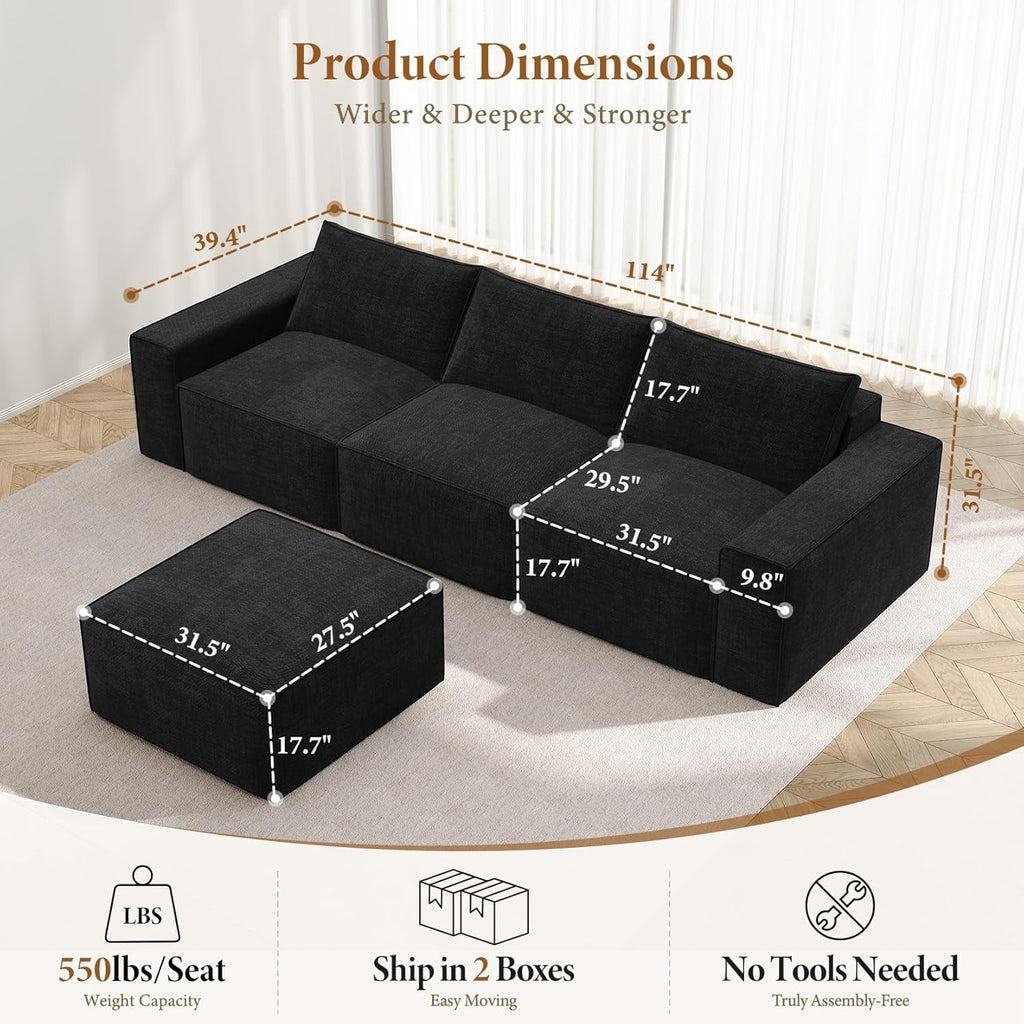 114 Inch Modular Contemporary Sectional Sofa Black ShipItFurniture