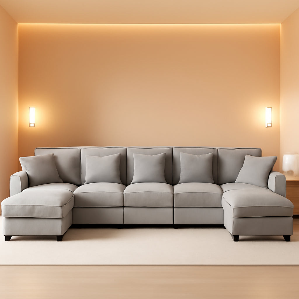 106-Inch U-Shaped Modular Sectional Sofa with Ottoman, Grey Chenille ShipItFurniture