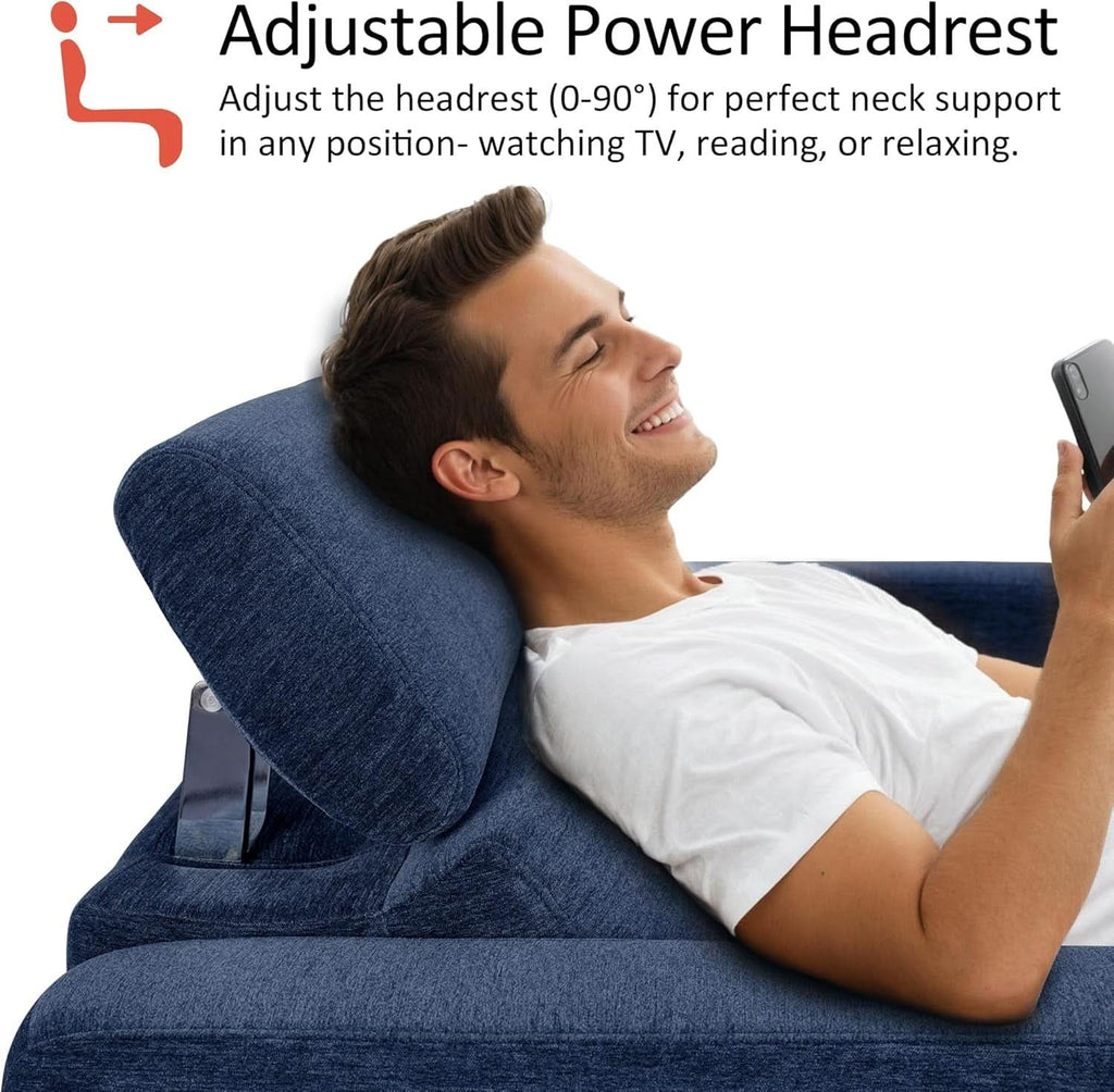 Navy Blue Zero Wall Hugger Power Reclining Sofa USB Ports ShipItFurniture