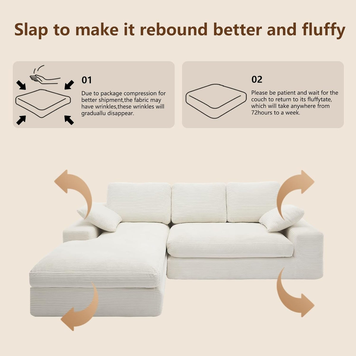 98.4Inch Cloud Modular Sectional Sofa Beige Chaise ShipItFurniture