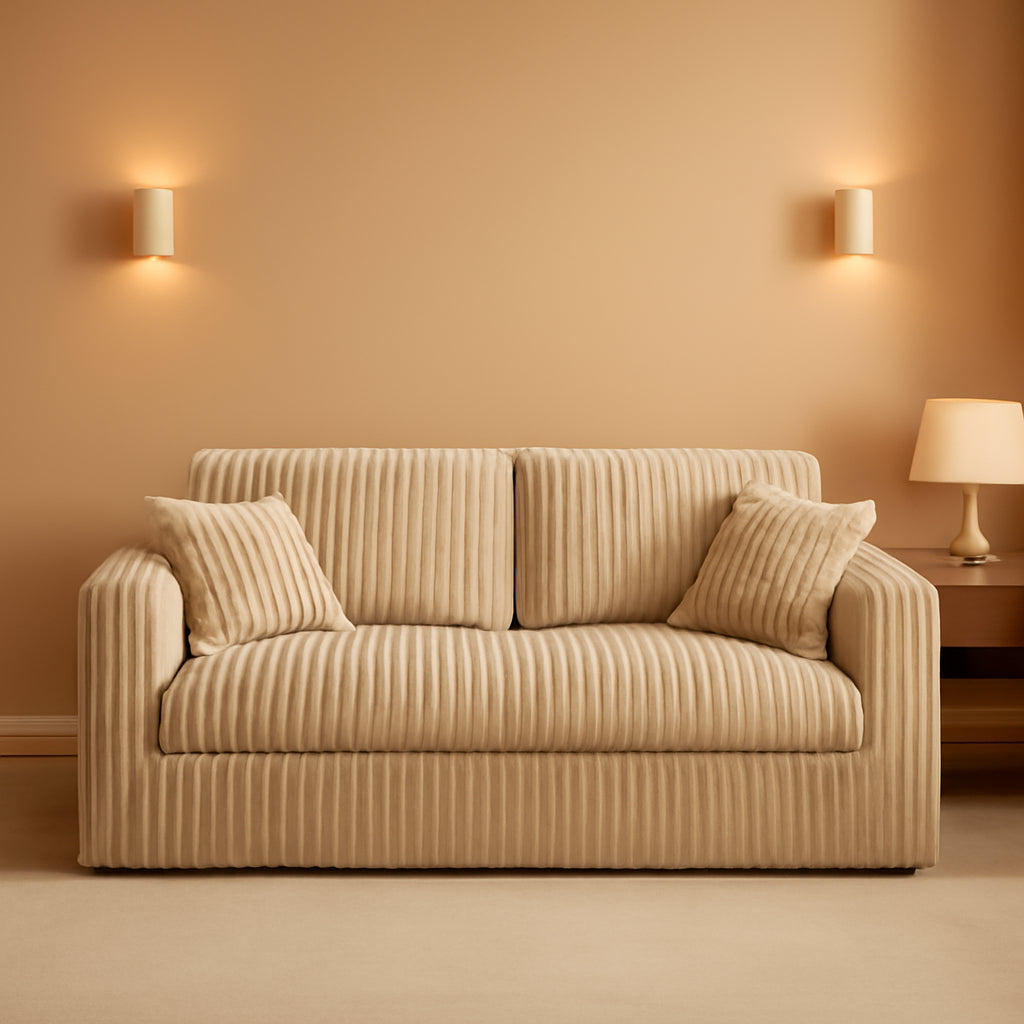 White Eighty Inch Corduroy Upholstered Sofa Cushions ShipItFurniture