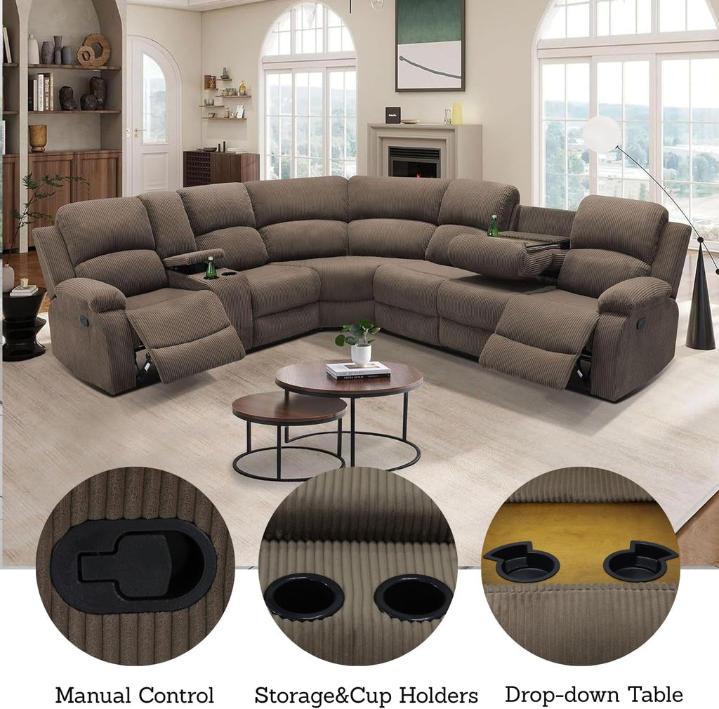 Comfortable Recliner Sectional Sofa Peanut Cup Holders ShipItFurniture