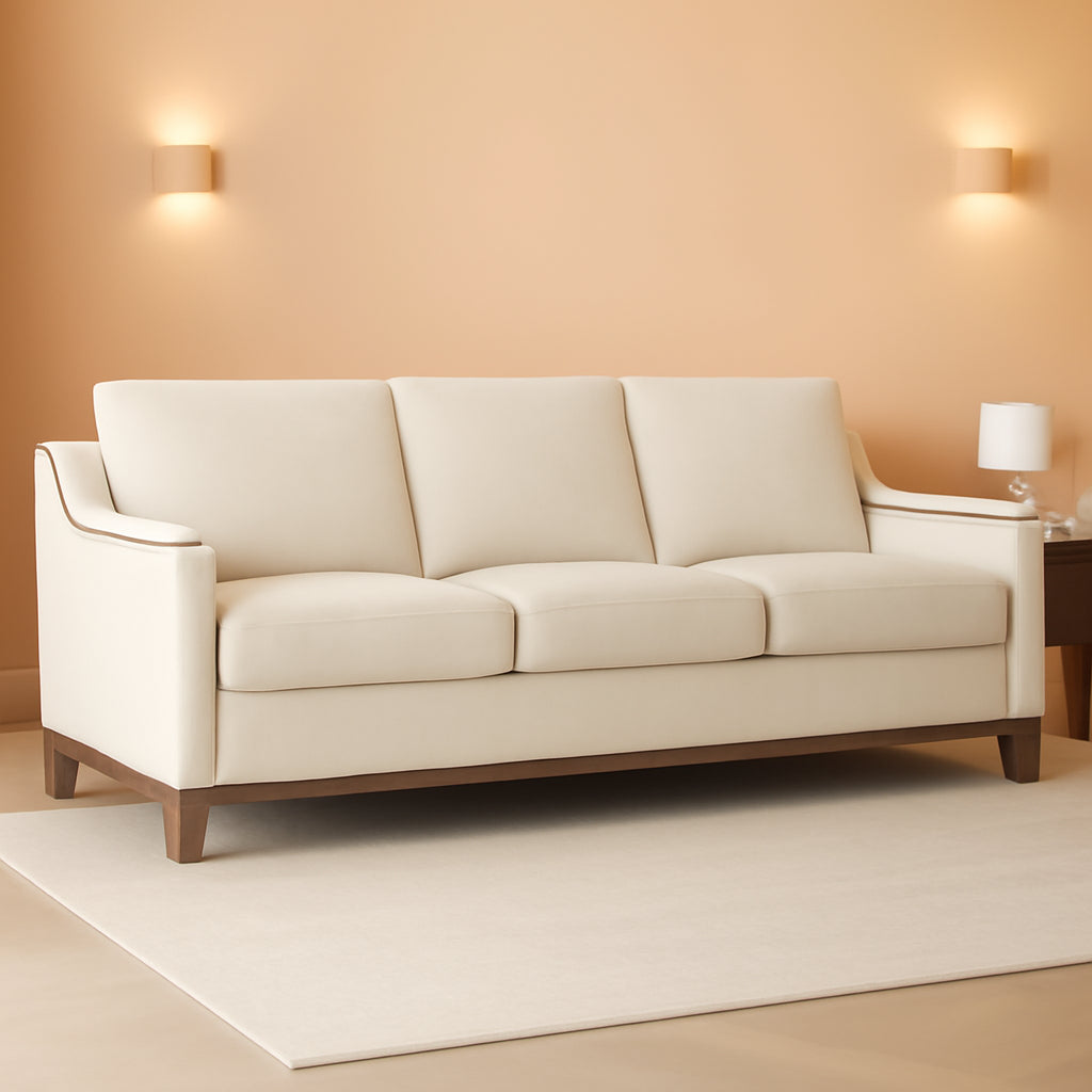 Beige ThreeSeater Upholstered Sofa With Nailhead Trim ShipItFurniture