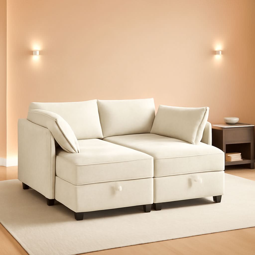 Beige Modular Sectional Sofa Featuring Sleeper Storage ShipItFurniture