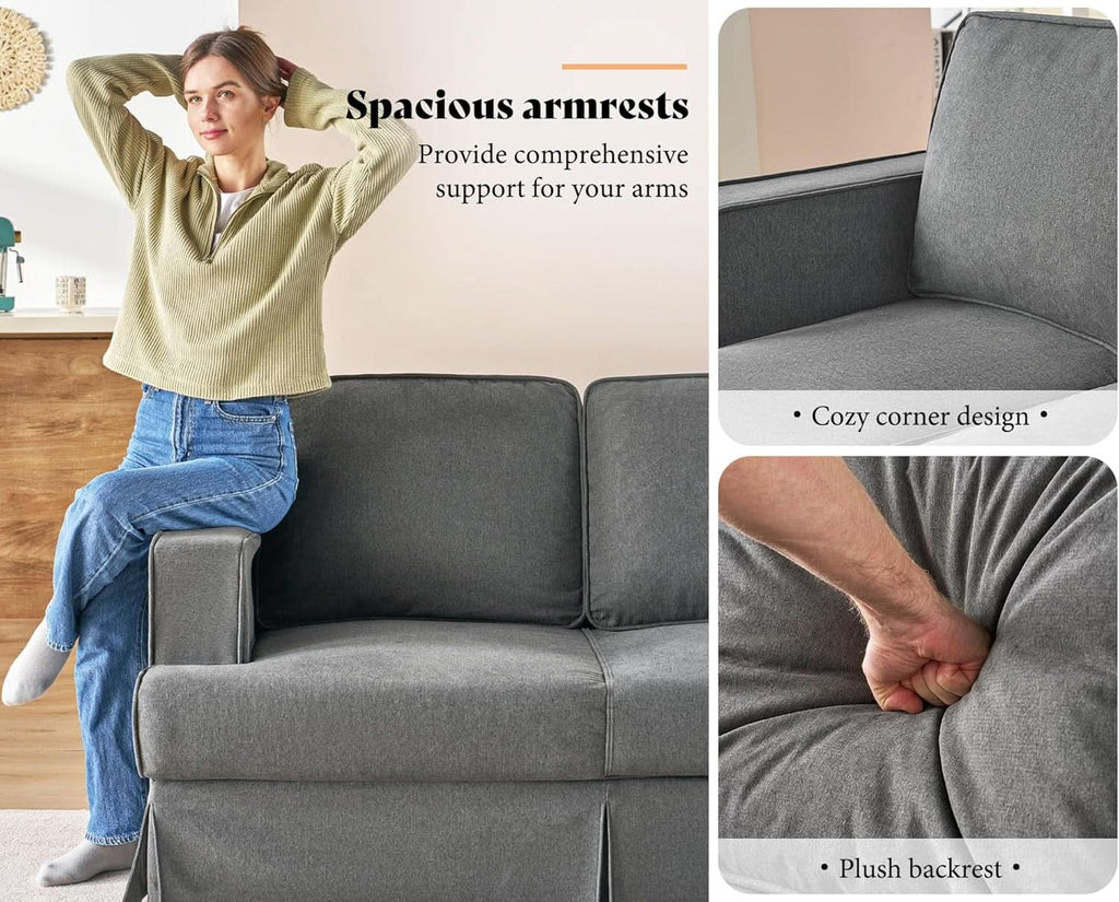 89 Inch Slipcovered Linen Grey Sofa 3 Seater Couch ShipItFurniture