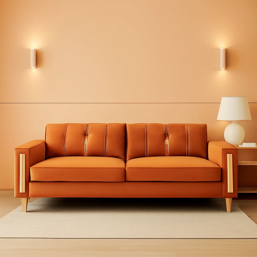 2 Piece Orange Velvet Loveseat Couch Set With Gold Metal Legs 86 Inch Living Room Sofa With 4 Pillows ShipItFurniture