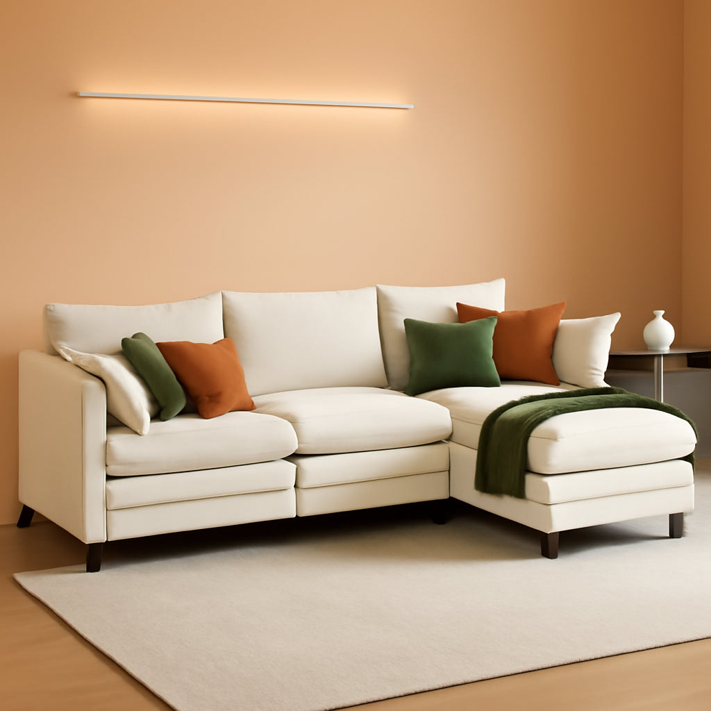 111Inch Modular Sectional Sofa Beige Upholstered Cushions ShipItFurniture