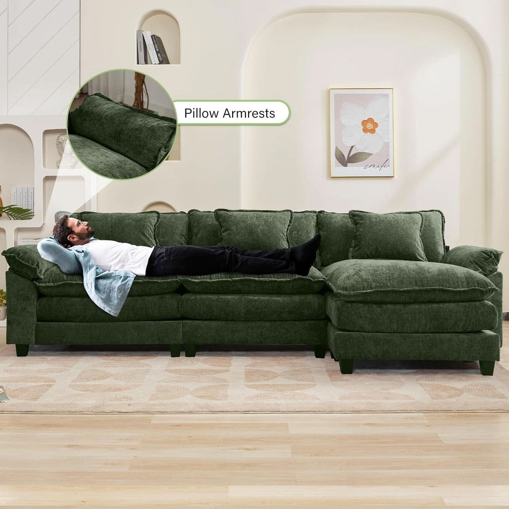 120Inch Green Modular Sectional Sofa Featuring Ottoman ShipItFurniture