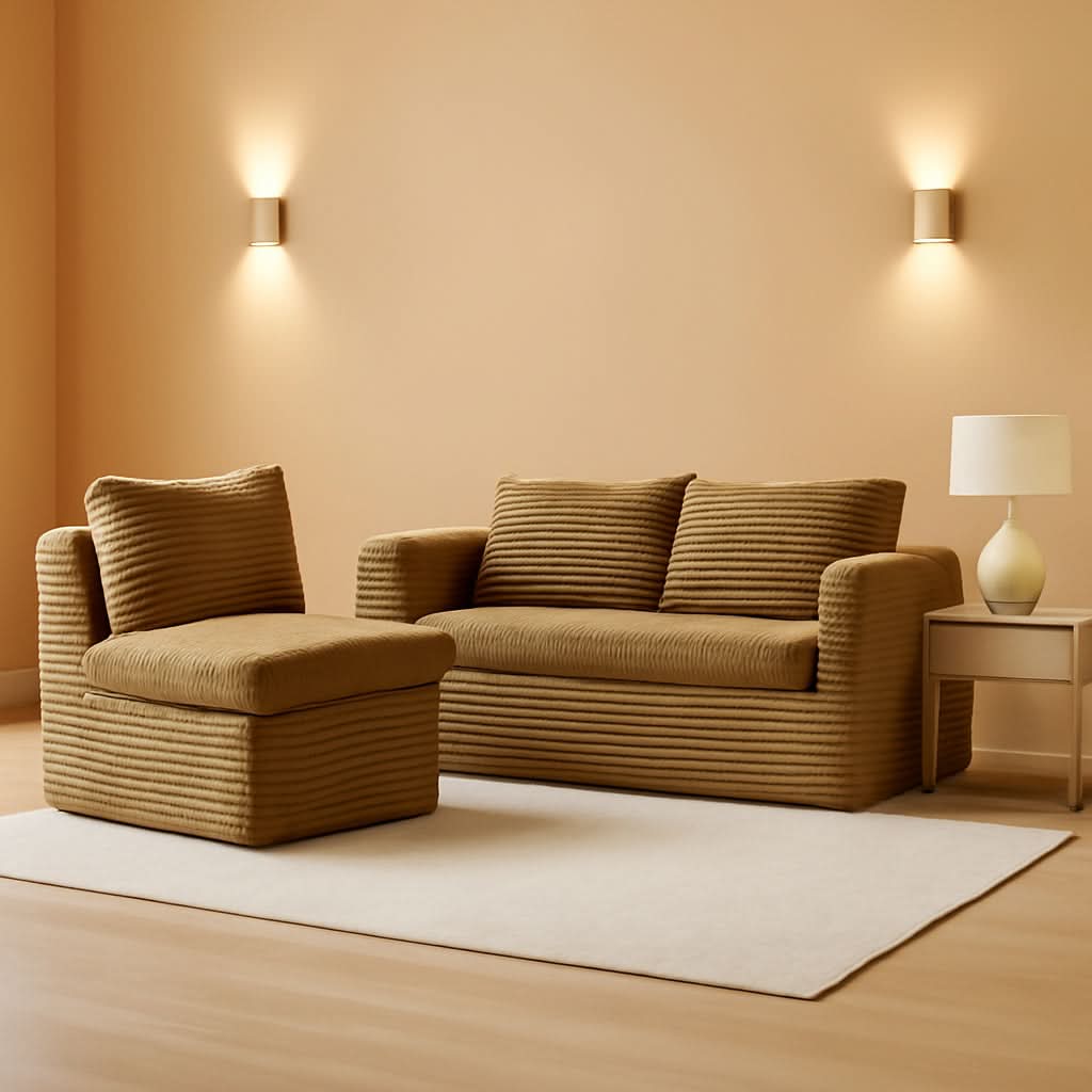 Camel King Size Corduroy Futon Pro Lux Sofa Bed Chaise Lux ShipItFurniture