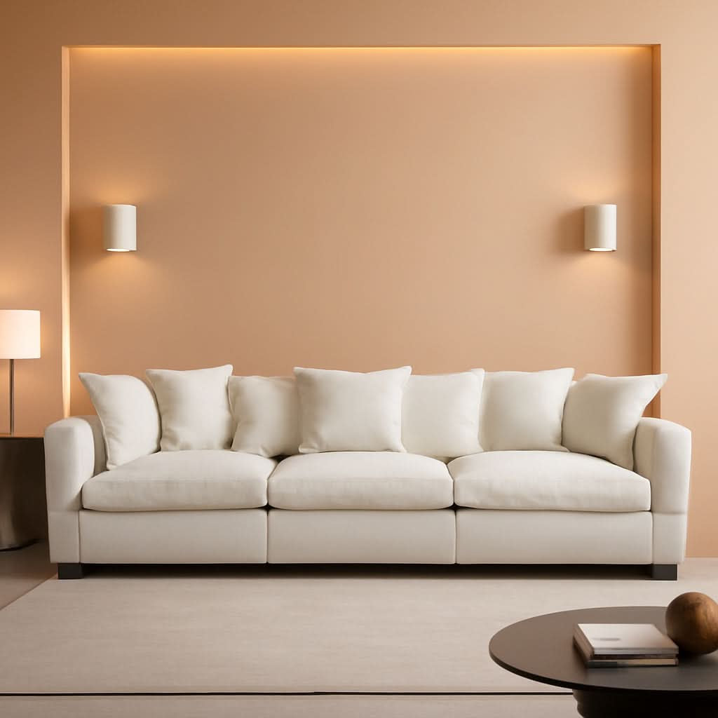 111.4 Inch 3 Seater Cloud Sofa Modular Sectional Couch Beige With Breathable Chenille Fabric ShipItFurniture