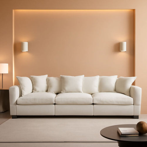 111.4 Inch 3 Seater Cloud Sofa Modular Sectional Couch Beige With Breathable Chenille Fabric ShipItFurniture
