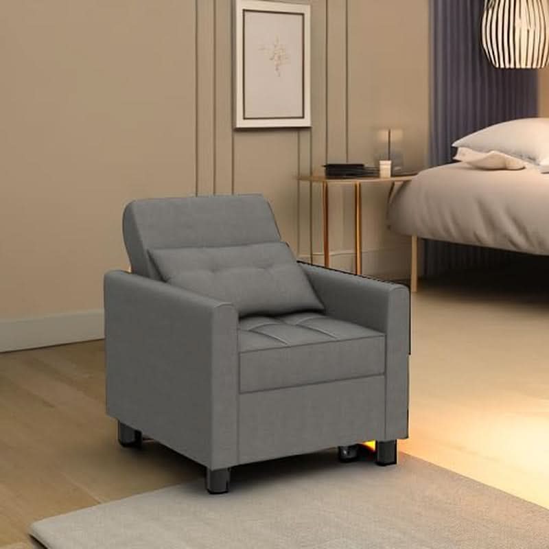Dark Gray Sleeper Chair Bed Three In One Convertible Modern Linen Fabric Sofa ShipItFurniture