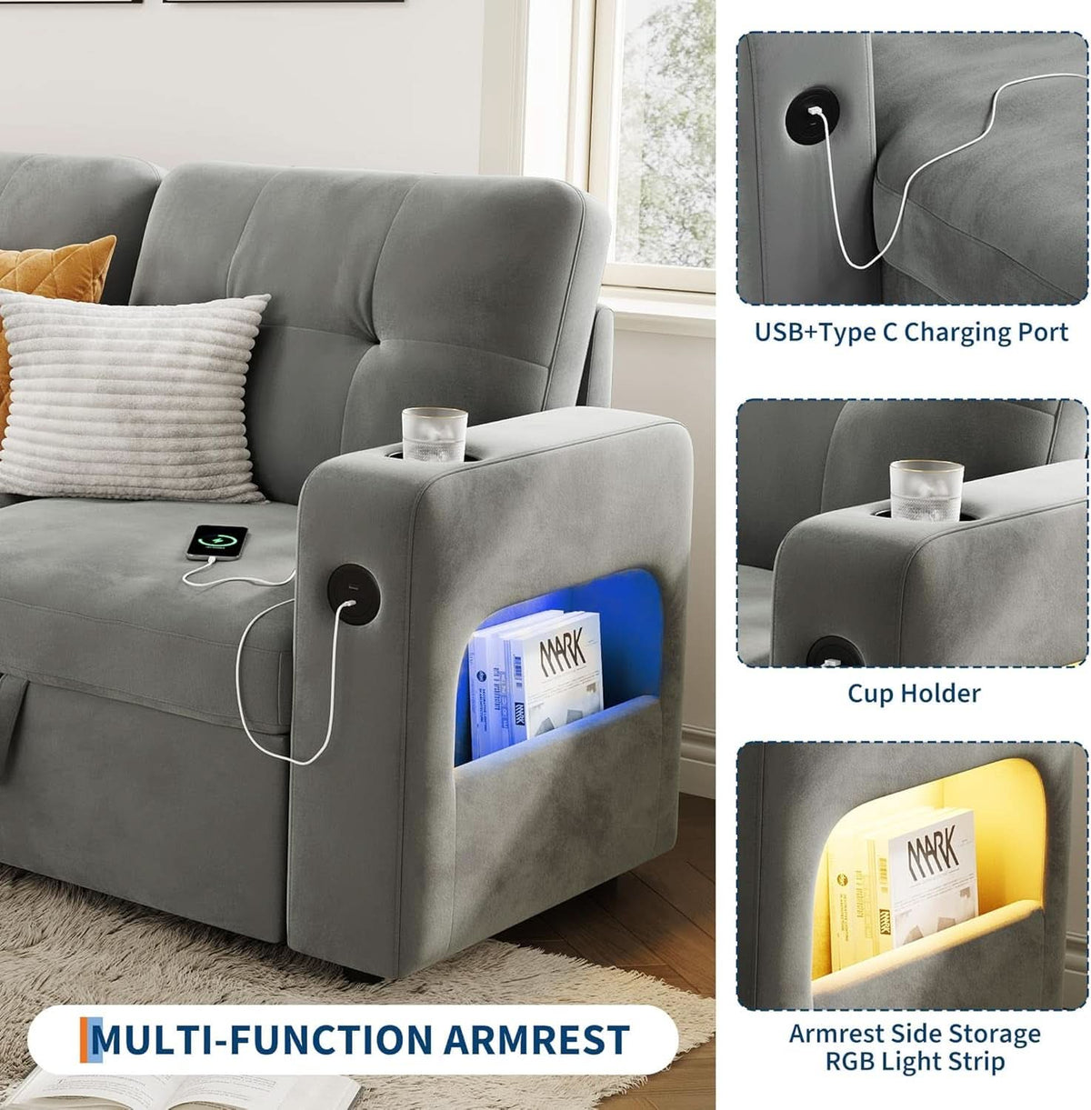 84Inch LShaped Sleeper Sofa Integrated Storage System ShipItFurniture