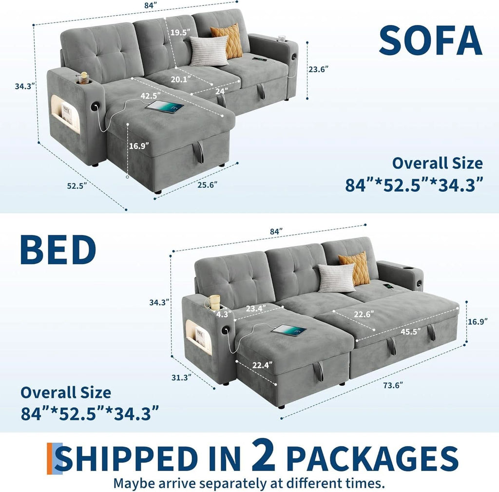 84Inch LShaped Sleeper Sofa Integrated Storage System ShipItFurniture