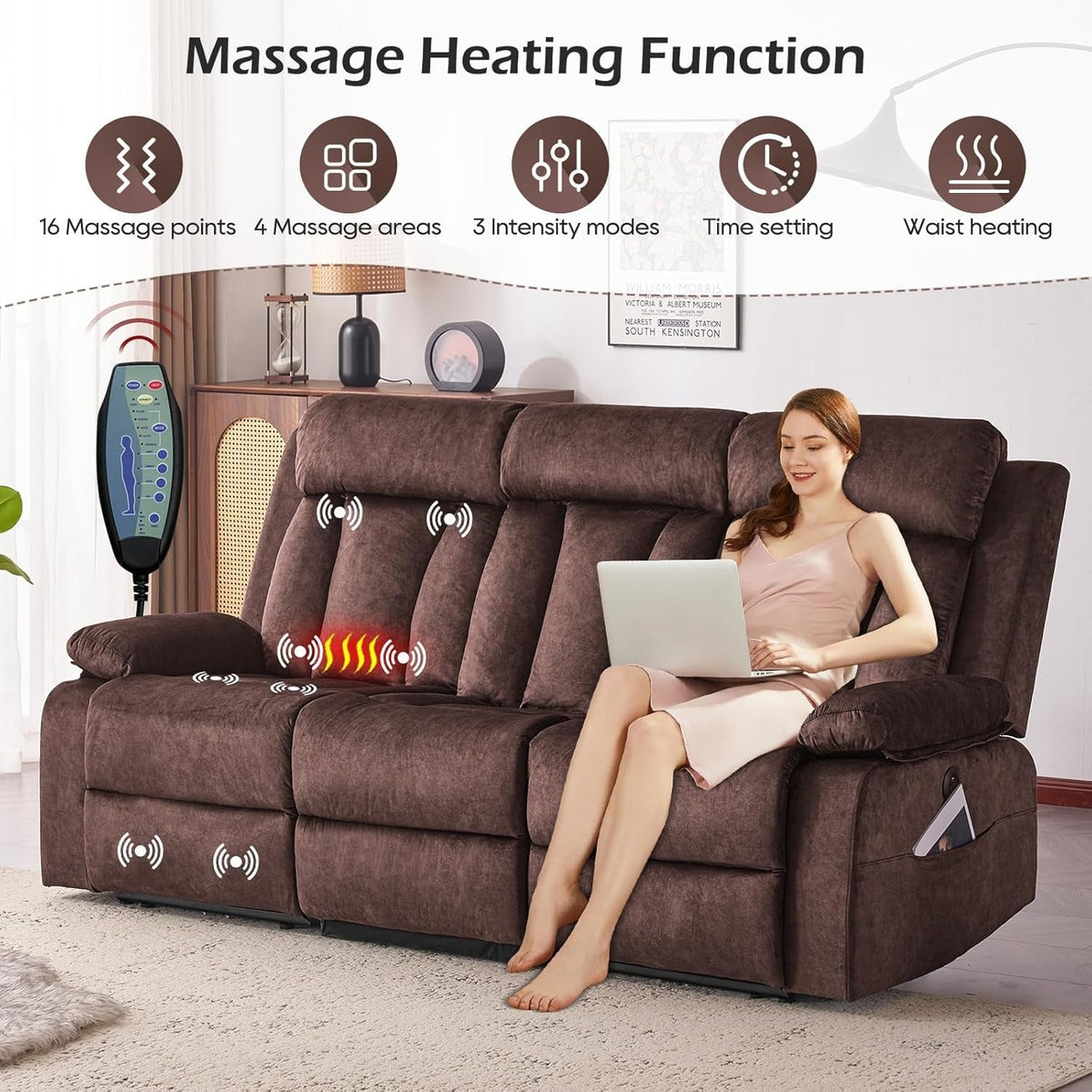 Power Reclining Sofa With Therapeutic Massage Heat ShipItFurniture