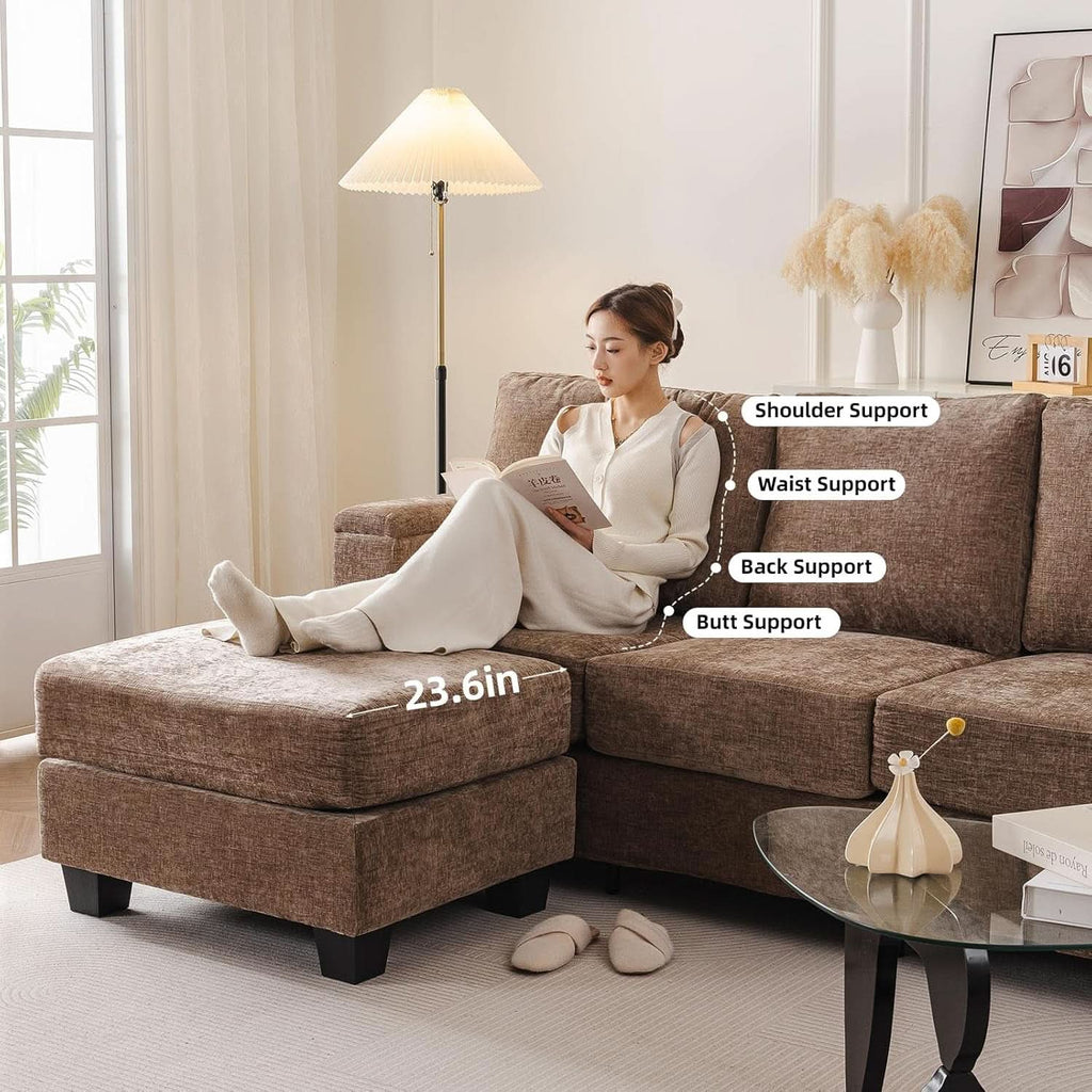85 Inch L Shaped Couch Armrest Organizer Movable Ottoman ShipItFurniture