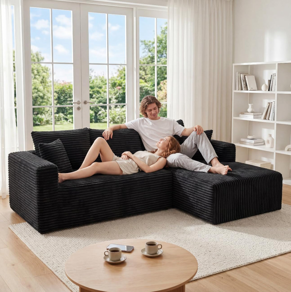Black 92.5 Inch Modular Sectional Sofa Convertible ShipItFurniture